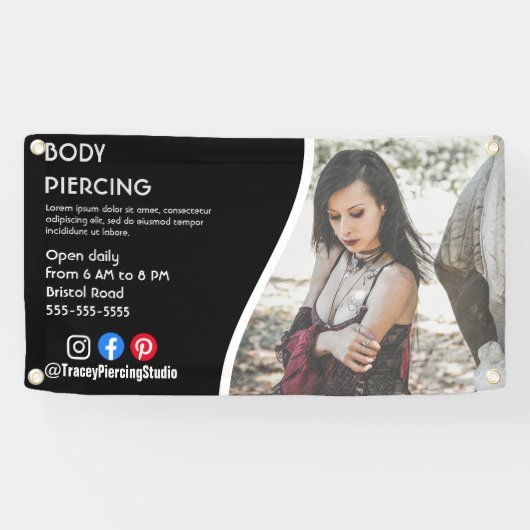 Body PIERCING STUDIO poster flyer Bord Spandoek (Horizontaal)