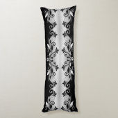 Body Pillow - Bloeit Zwart en Zilver Lichaamskussen (Achterkant (Verticaal))