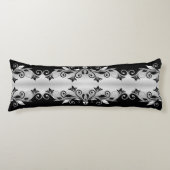 Body Pillow - Bloeit Zwart en Zilver Lichaamskussen (Voorkant)