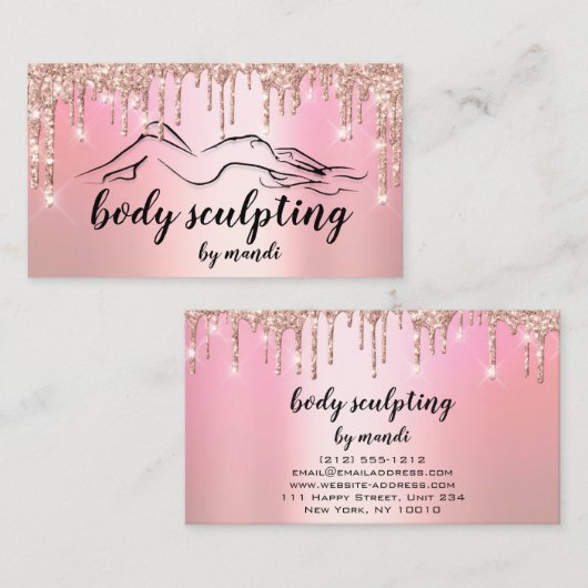 Body Sclupting Beauty Logo Glitter Drips Pink Visitekaartje (Voorkant / Achterkant)