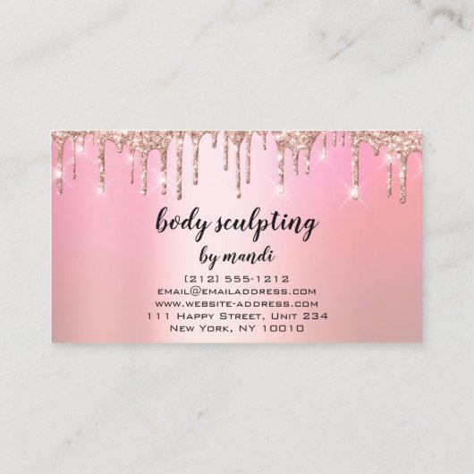 Body Sclupting Beauty Logo Glitter Drips Pink Visitekaartje (Achterkant)