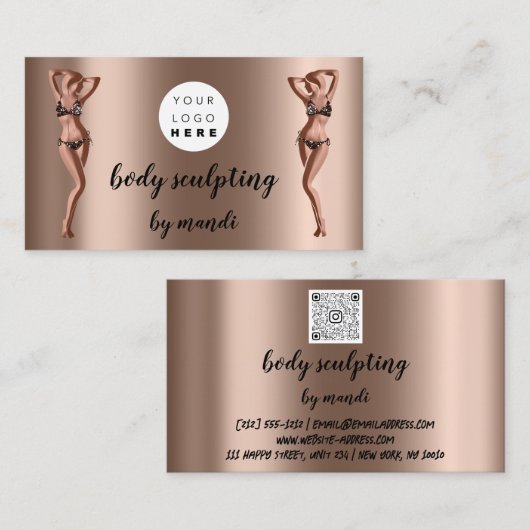 Body Sclupting Care Logo QR Gold Bikini Visitekaartje (Voorkant / Achterkant)