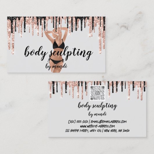 Body Sclupting Massage Logo Black Bikini QR Code Visitekaartje (Voorkant / Achterkant)