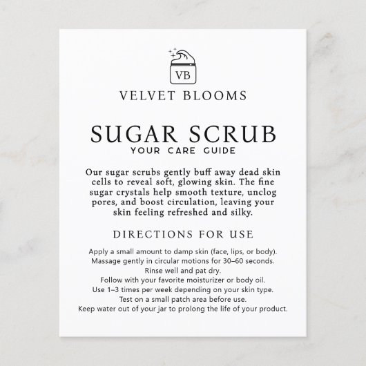 Body scrub packaging insert care marketing flyer (Voorkant)