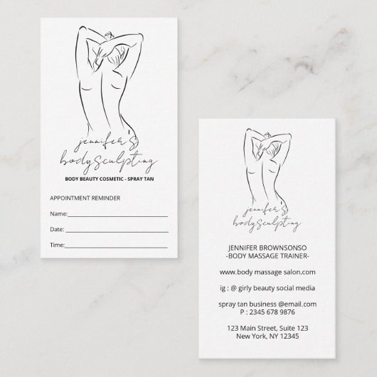 Body Sculpting Contouring Spray Tan Afspraak Visitekaartje (Voorkant / Achterkant)
