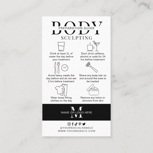 Body Sculpting Instructies voor en na de verzorgin Visitekaartje (Achterkant)