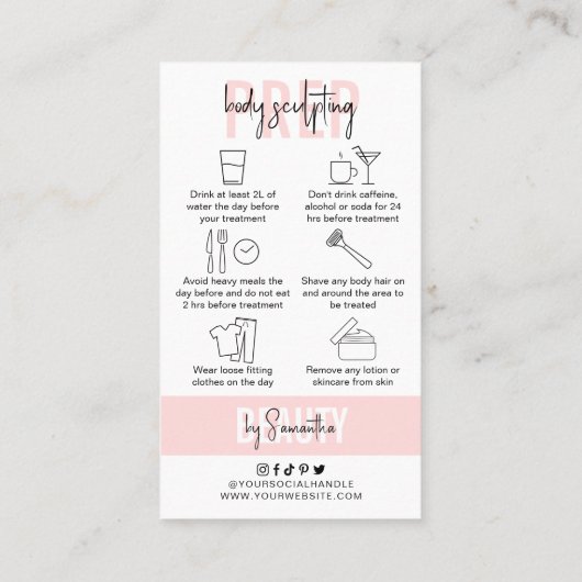 Body Sculpting Nazorg Instructies Roze Salon Visitekaartje (Achterkant)