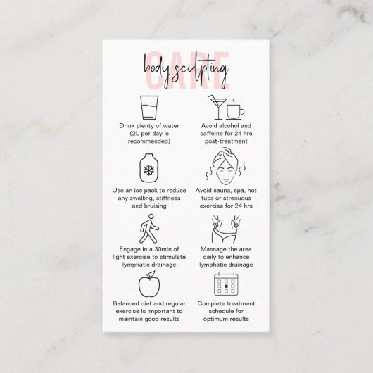 Body Sculpting Nazorg Instructies Roze Salon Visitekaartje (Voorkant)