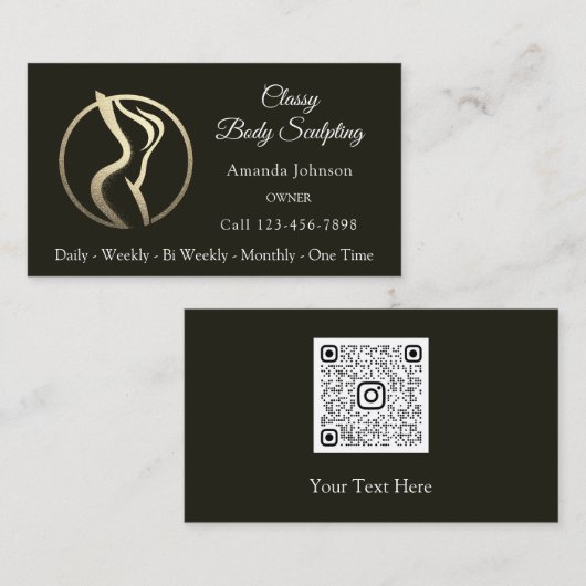 Body Shaping Sculpting Massage Care QR Logo Zwart Visitekaartje (Voorkant / Achterkant)