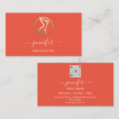 Body Shaping Sculpting Massage Goud Logo QR Koraal Visitekaartje (Voorkant / Achterkant)