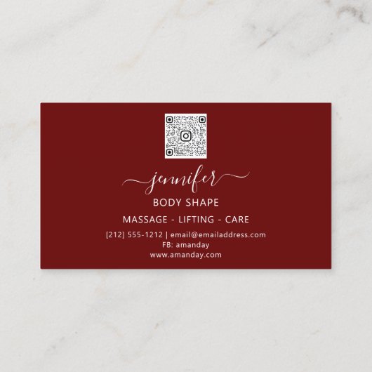Body Shaping Sculpting Massage Goud Logo QR Maroon Visitekaartje (Achterkant)