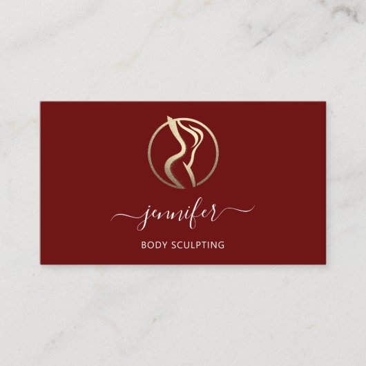 Body Shaping Sculpting Massage Goud Logo QR Maroon Visitekaartje (Voorkant)