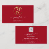 Body Shaping Sculpting Massage Goud Logo QR Rood Visitekaartje (Voorkant / Achterkant)