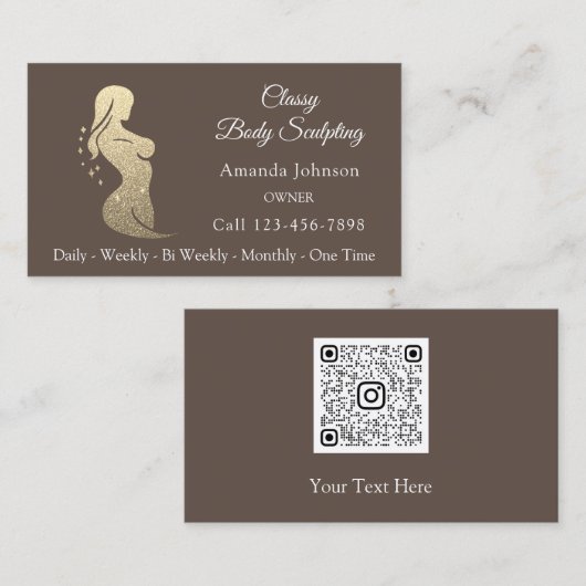 Body Shaping Sculpting Massage Gouden Bruin QR COD Visitekaartje (Voorkant / Achterkant)