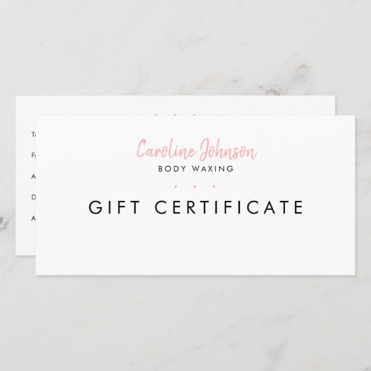 Body Waxing Gift Certificaat Eenvoudig Minimaal Wi Bedankkaart (Voorkant / Achterkant)