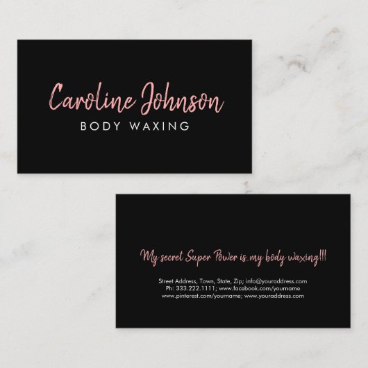 Body Waxing Wax Boutique Chalk Tekst Eenvoudig Zwa Visitekaartje (Voorkant / Achterkant)