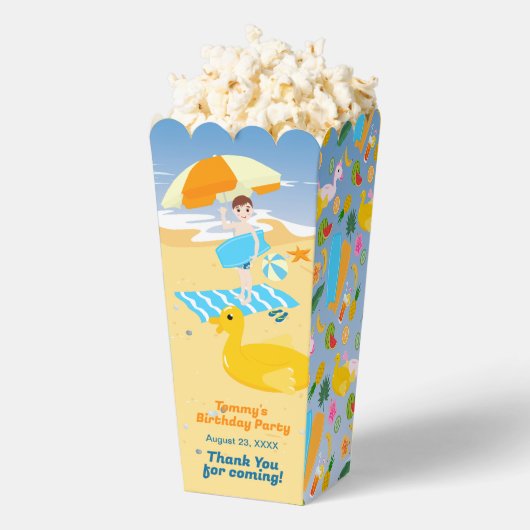 Bodyboard jongen leuk strand verjaardagsfeest bedankdoosjes (Popped)