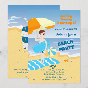 Bodyboard jongen leuk strand verjaardagsfeest kaart