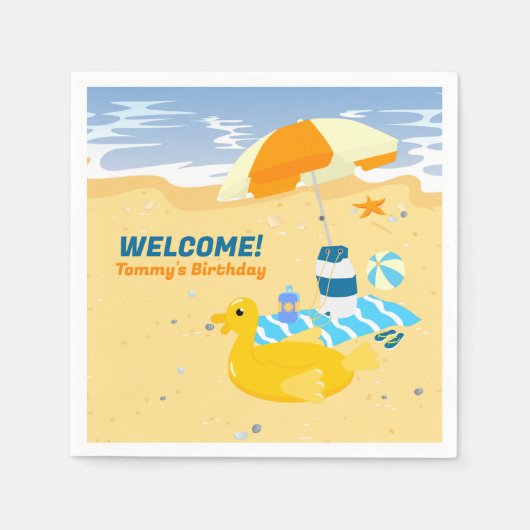 Bodyboard jongen leuk strand verjaardagsfeest servet (Voorkant)