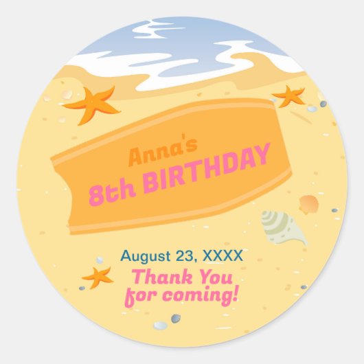 Bodyboard meisje leuk strand verjaardagsfeest ronde sticker (Voorkant)