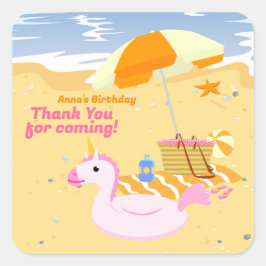 Bodyboard meisje leuk strand verjaardagsfeest vierkante sticker