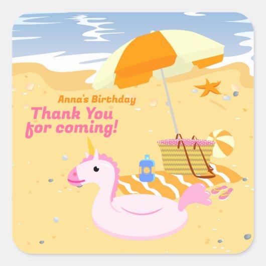 Bodyboard meisje leuk strand verjaardagsfeest vierkante sticker (Voorkant)