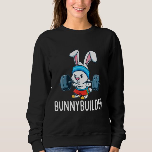 Bodybuilder Bunny Easter Bunnybuilder Fitness Gym Trui (Voorkant)