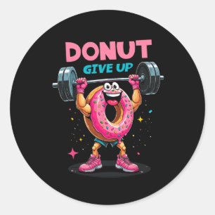 Bodybuilder Donut Geeft Op Humor Gym Workout Grap Ronde Sticker