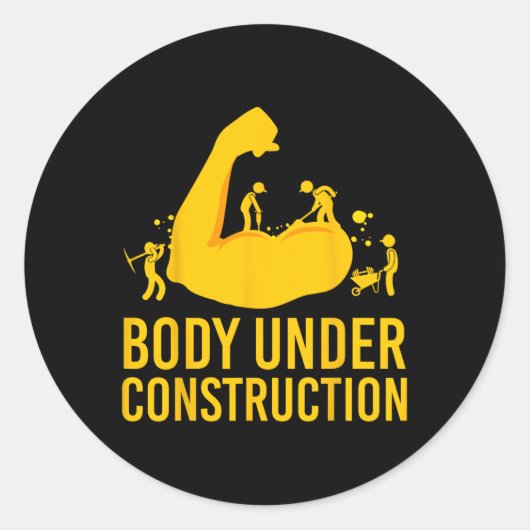 Bodybuilder in aanbouw Funny Gym Lichaam Ronde Sticker (Voorkant)