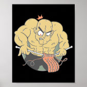 Bodybuilder Man Knitting Bodybuilding Cartoon Poster (Voorkant)