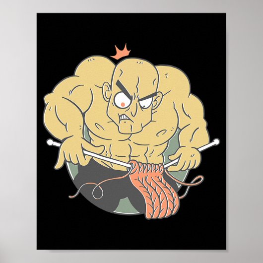 Bodybuilder Man Knitting Bodybuilding Cartoon Poster (Voorkant)