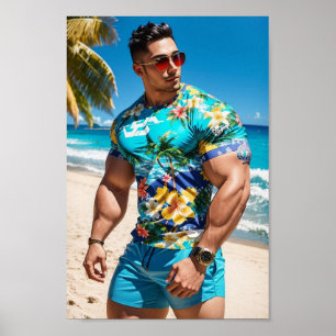 Bodybuilder Model op Hawaii Beach Poster
