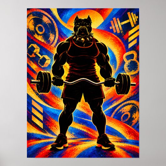 Bodybuilder Pit Bull Silhouet Poster (Voorkant)