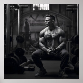 Bodybuilder rust tussen sets poster