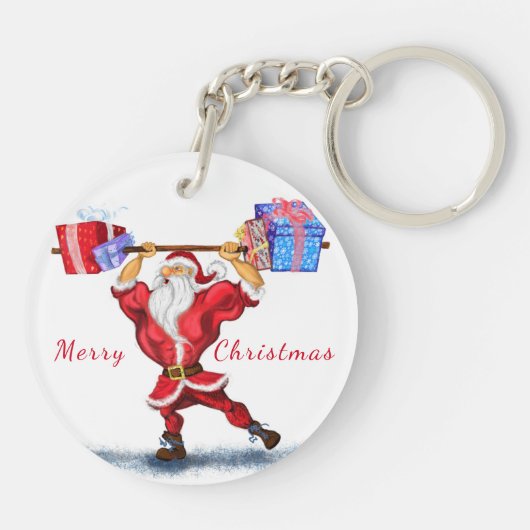 Bodybuilder Santa Christmas Sleutelhanger (Achterkant)