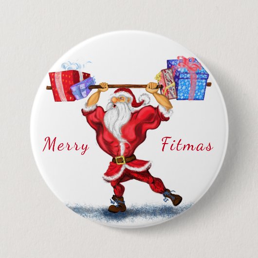 Bodybuilder Santa Claus kerstcadeautjes Button (Voorkant)