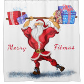 Bodybuilder Santa Claus met kerstcadeaus Funny Douchegordijn (Voorkant)