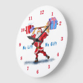 Bodybuilder Santa Claus met kerstcadeaus Funny Grote Klok (Hoek)