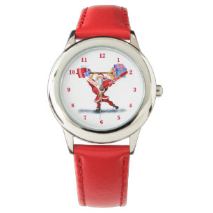 Bodybuilder Santa Claus met kerstcadeaus Funny Horloge