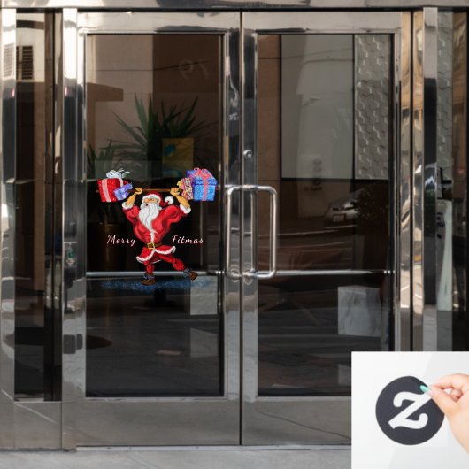 Bodybuilder Santa Claus met kerstcadeaus Funny Raamsticker (Kantoordeur)