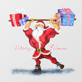 Bodybuilder Santa Claus met kerstcadeaus Funny Raamsticker (Vel)