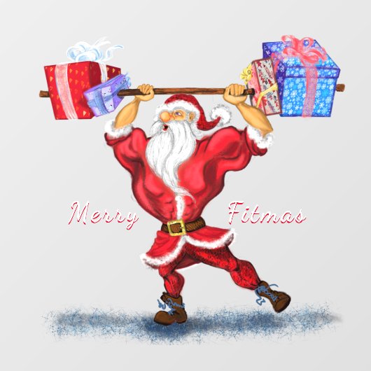 Bodybuilder Santa Claus met kerstcadeaus Funny Raamsticker (Vel)