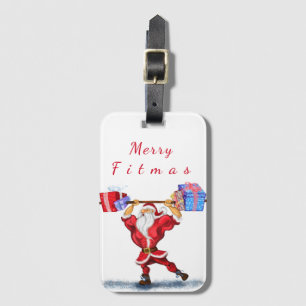 Bodybuilder Santa Claus met kerstcadeautjes - Fun Bagagelabel