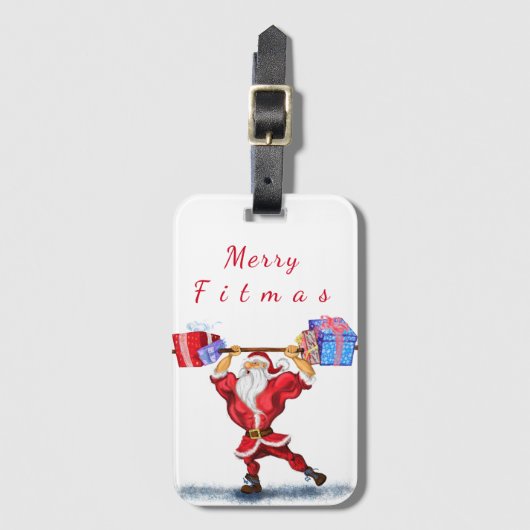 Bodybuilder Santa Claus met kerstcadeautjes - Fun Bagagelabel (Voorkant (verticaal))