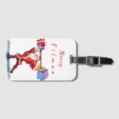 Bodybuilder Santa Claus met kerstcadeautjes - Fun Bagagelabel (Voorkant (horizontaal))