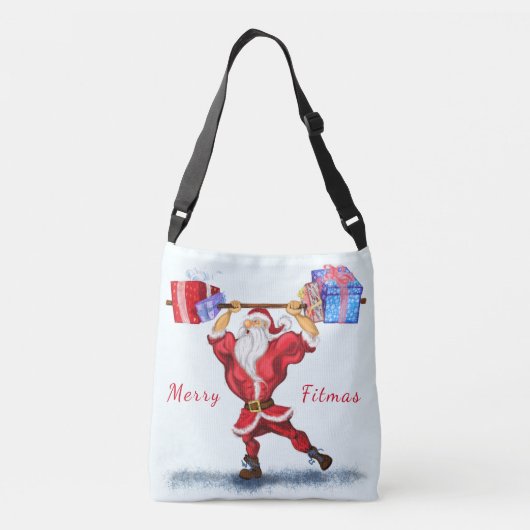 Bodybuilder Santa Claus met kerstcadeautjes - Fun Crossbody Tas (Achterkant)