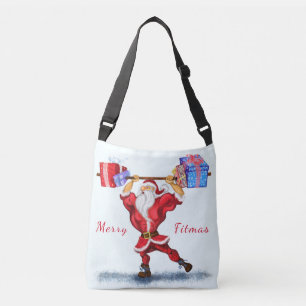 Bodybuilder Santa Claus met kerstcadeautjes - Fun Crossbody Tas