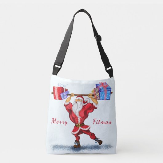 Bodybuilder Santa Claus met kerstcadeautjes - Fun Crossbody Tas (Voorkant)
