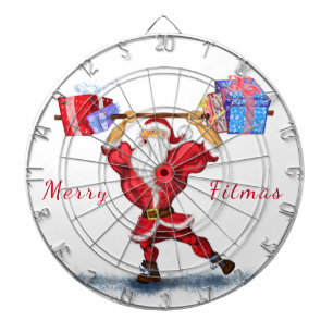 Bodybuilder Santa Claus met kerstcadeautjes - Fun Dartbord