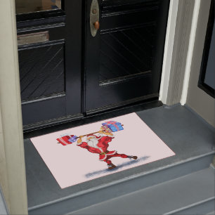Bodybuilder Santa Claus met kerstcadeautjes - Fun Deurmat